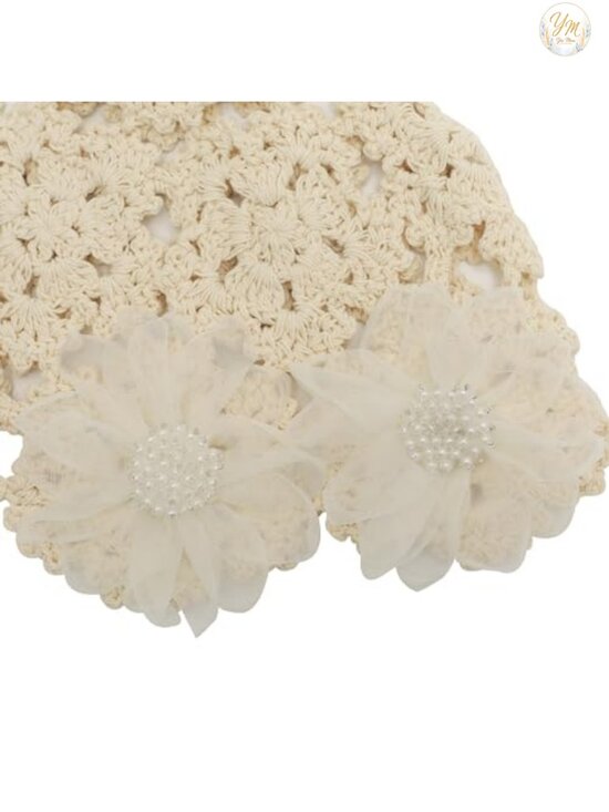 Handmade Crochet Skull Cap Beanie Hat Lightweight Breathable Cutout Floral Knit main image 6